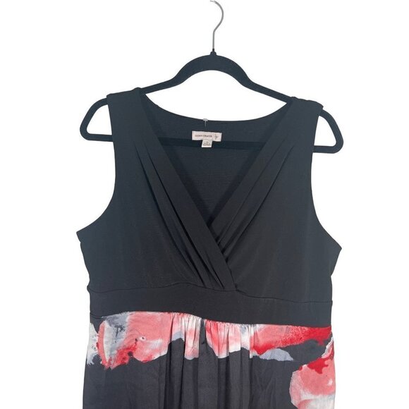 Susan Graver Size M Lined Maxi Dress Black Pink Abstract Floral Empire Waistband - Picture 2 of 14